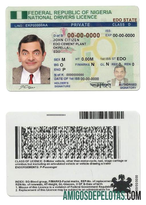 Carta de condução da Nigéria exemplo real